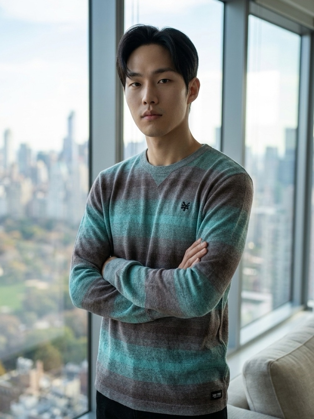 Zoo York Light Crewneck Sweater in Teal and Gray Gradient